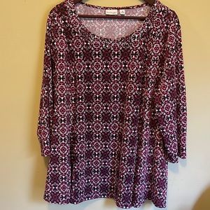 Kim Rogers curvy tunic size 3X burgundy/pink
